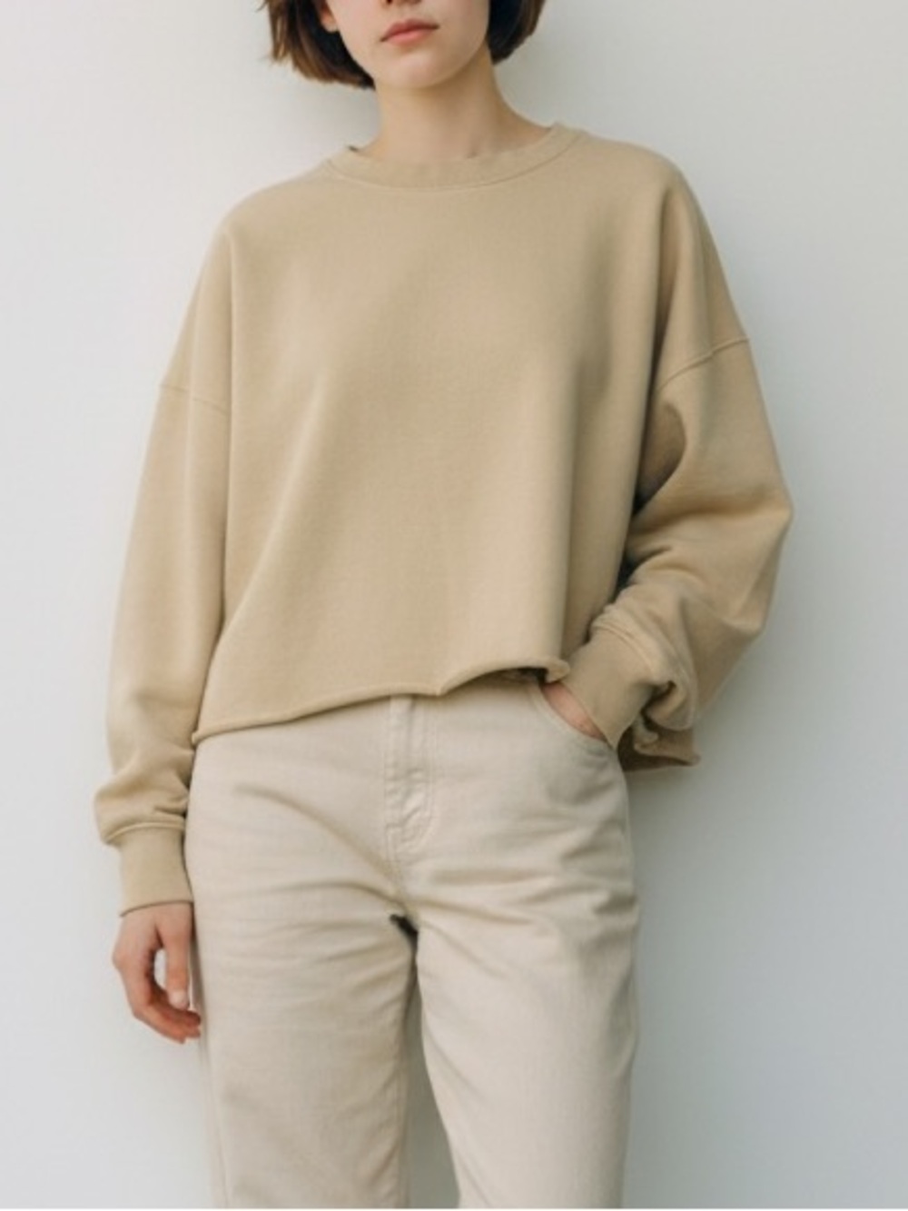 Oak + Fort Oversized Crew Neck Sweatshirt Tan